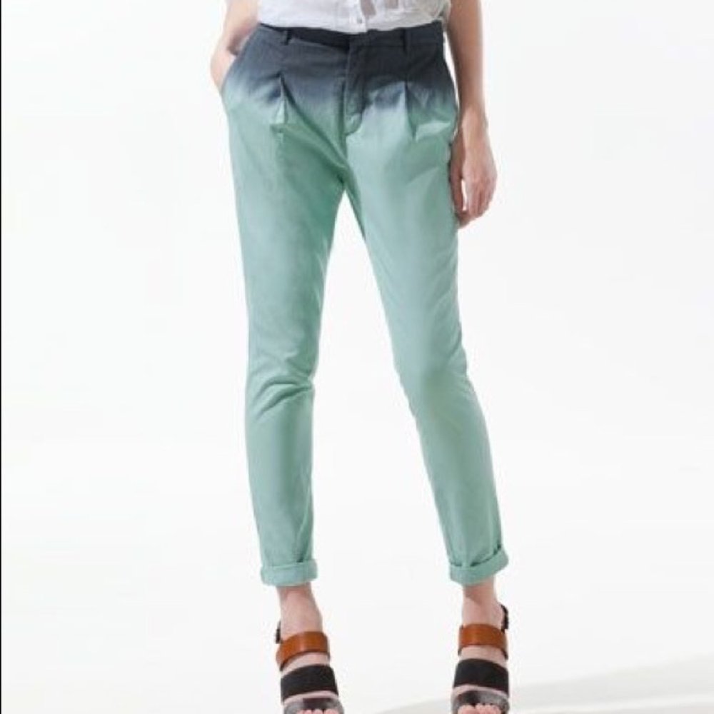 Zara Basic Aquamarine Blue Ombre Slacks Dress Pant - Picture 3 of 3